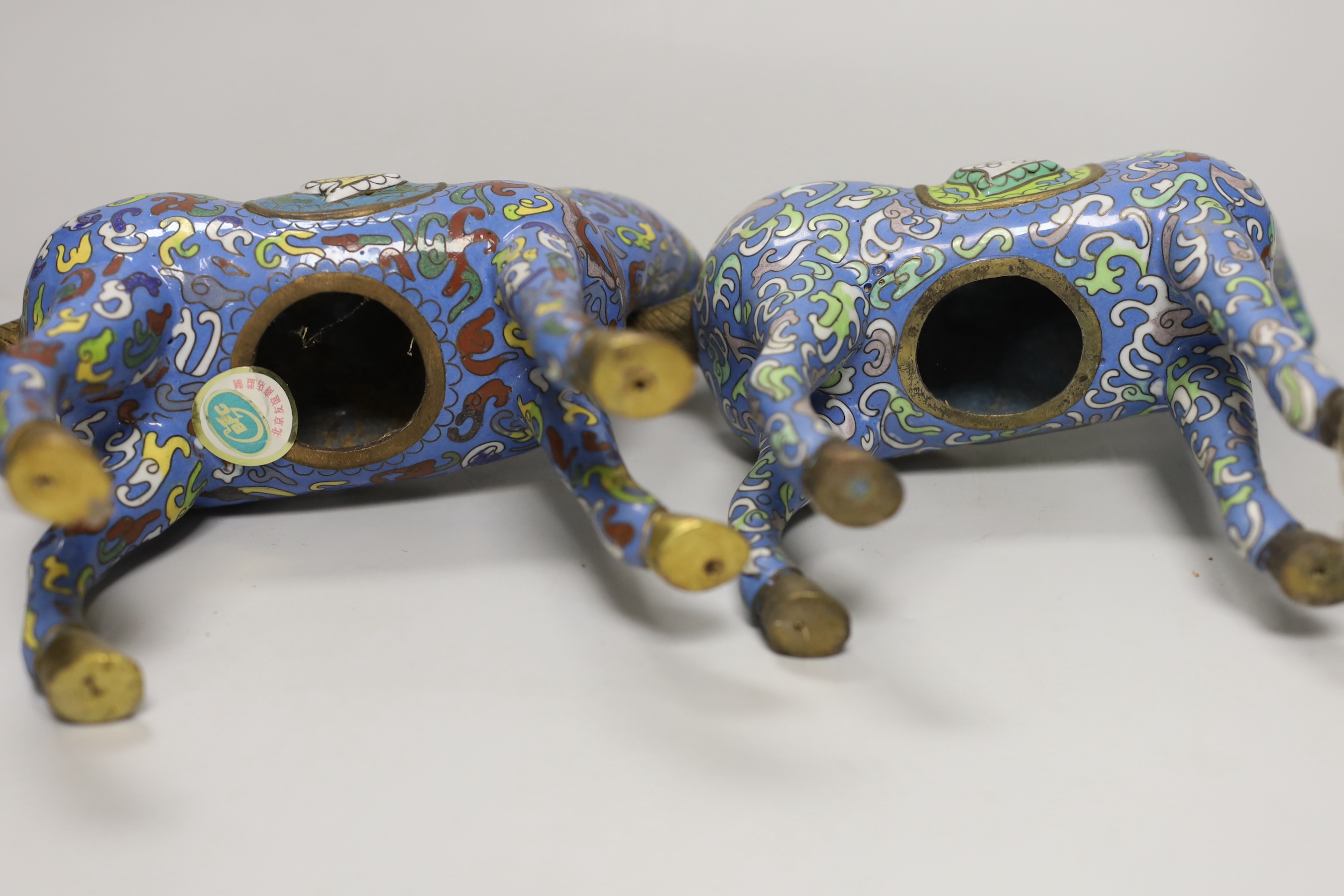 A pair of 20th century Chinese export cloisonné enamel horses, 21cm high